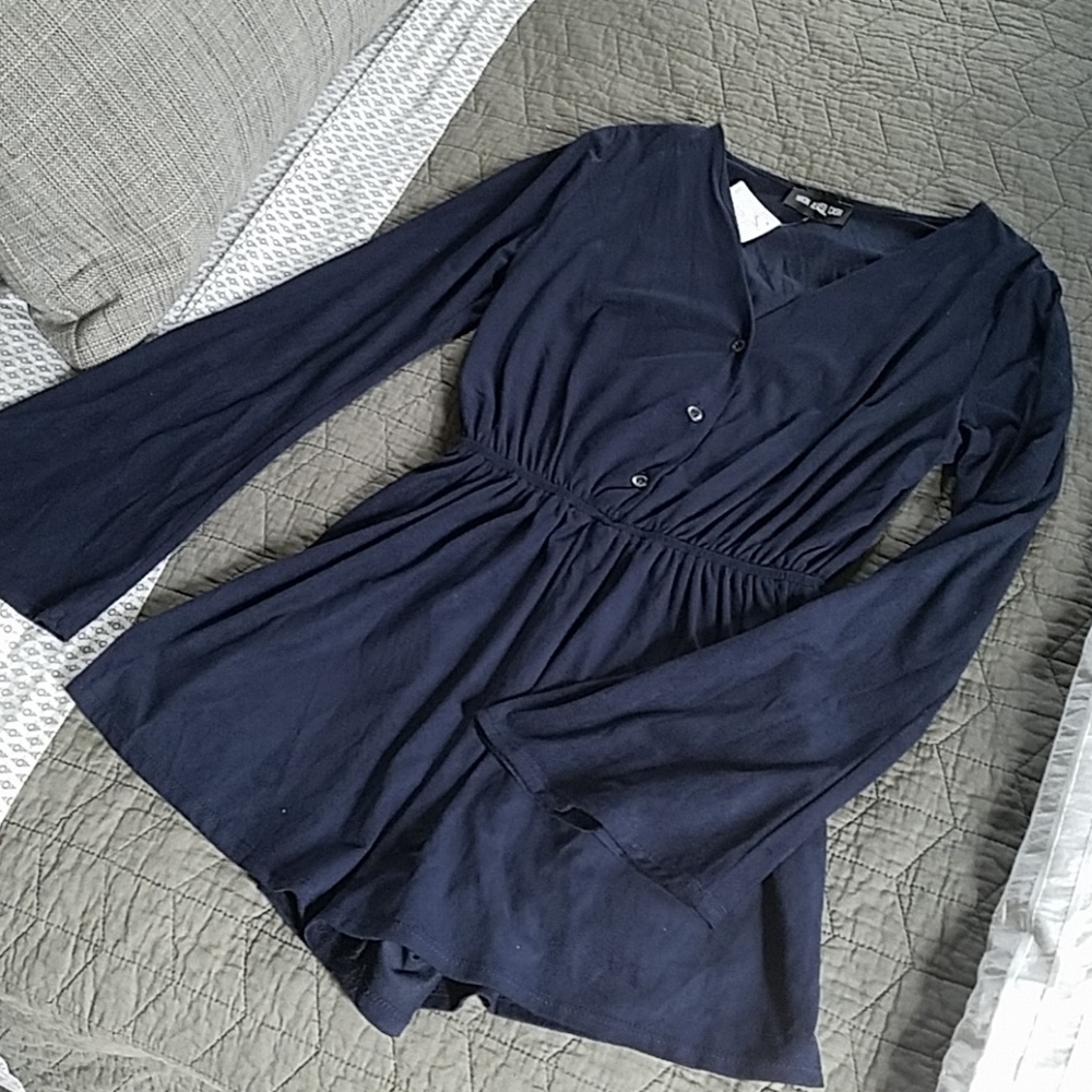 Navy Faux Suede Romper